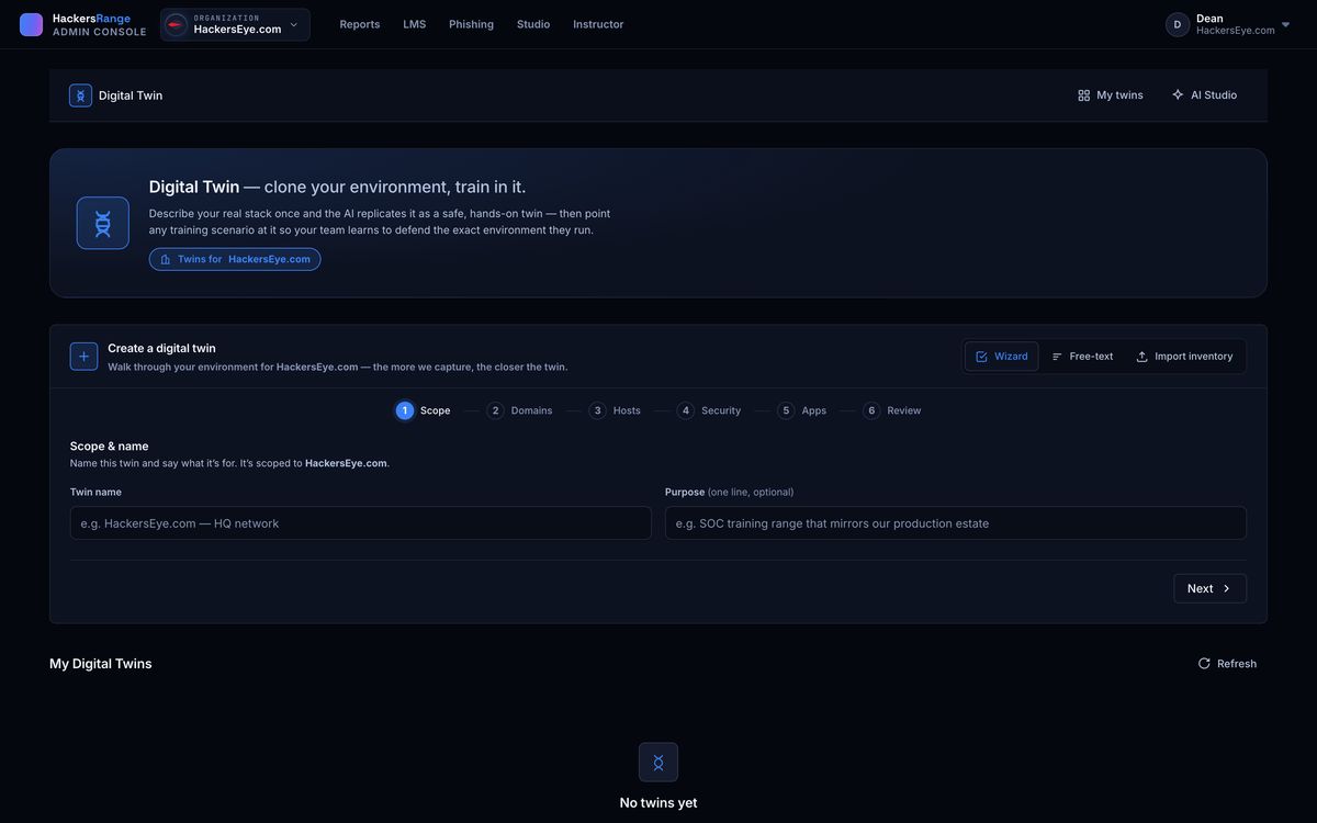 HackersRange — Digital Twin: clone your environment and train in it